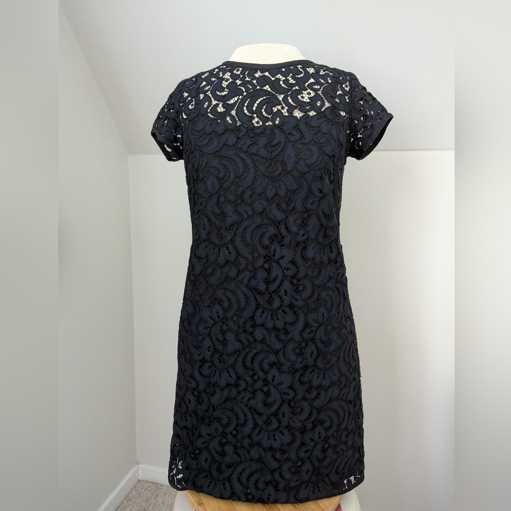LOFT Navy Lace Inlay Short Sleeve Dress